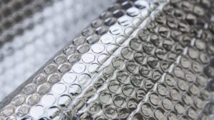 Close-up of reflective bubble wrap material